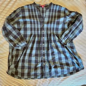 Woman Within Plus Size Pin Tucked Buffalo Plaid Tunic Button Front